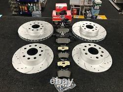 Drilled Grooved Front Rear Brake Discs Pads Vw Golf Mk4 1.8gti 1.9 Gt Tdi 280 MM