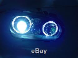 GLASS LENS ECode 99-05 VW GOLF R32 GTI WHITE LED ANGEL HALO HEADLIGHT +XENON HID
