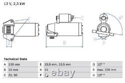 Genuine BOSCH Starter Motor for VW Golf TDi 4Motion ASZ 1.9 Litre (11/00-6/05)