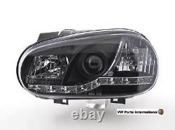 VW Golf MK4 GTI R32 TDI Headlights + LED DRL Daylight In Black Pair (RHD)