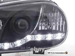 VW Golf MK4 GTI R32 TDI Headlights + LED DRL Daylight In Black Pair (RHD)
